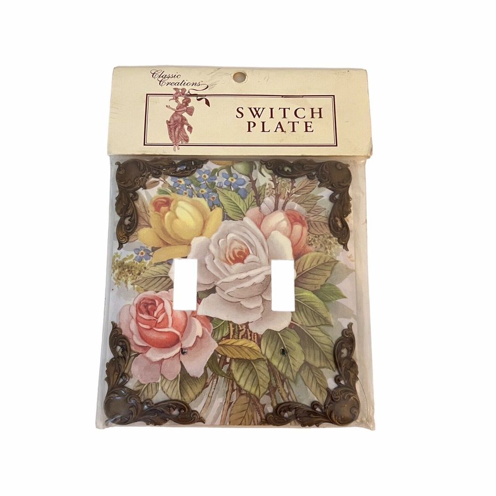 Classic Creations Switch Plate Accessory Floral Two‎ Switches NOS - Beautiful!